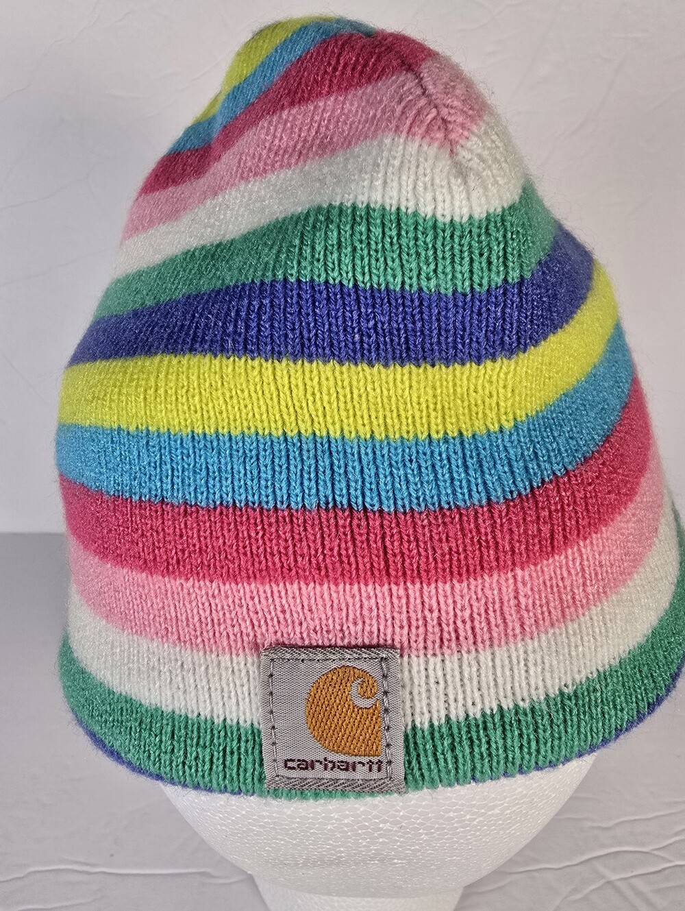 NWOT Carhartt Girls Youth Striped Multicolor Beanie Bright Rainbow Knit One Size